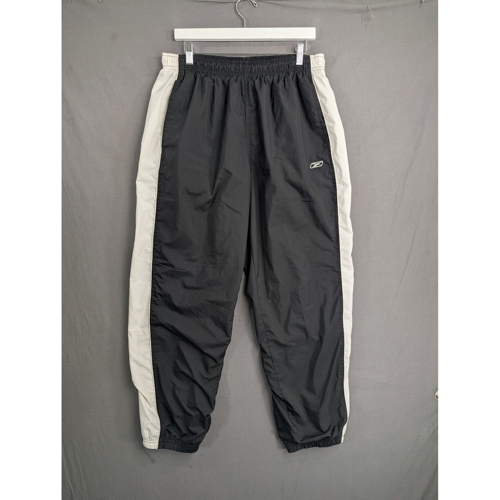 Reebok Vintage Windbreaker Track Pants Black White Mens Large Retro 90s Joggers